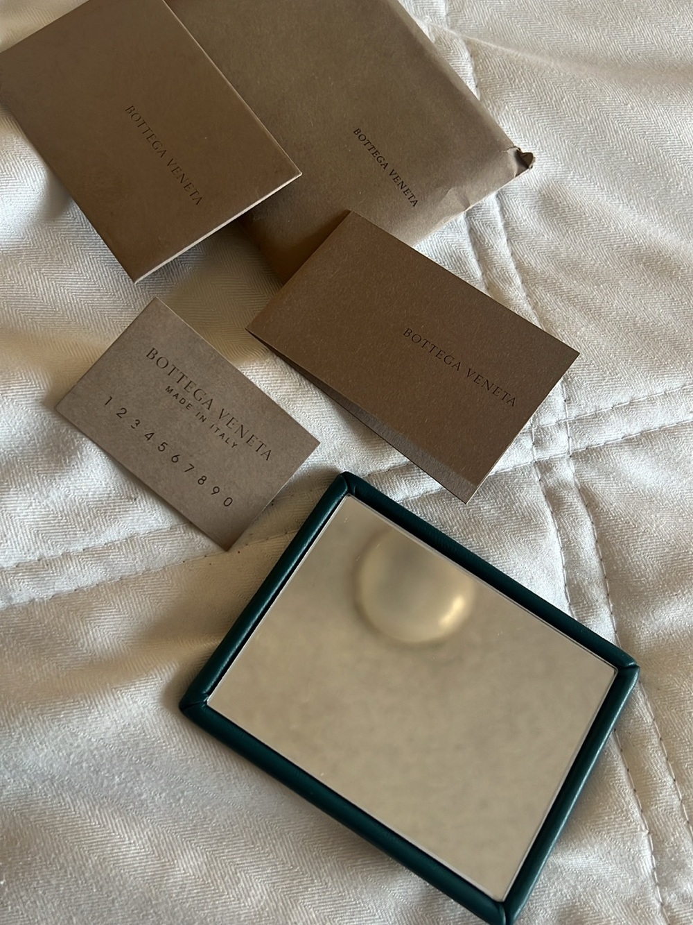 Bottega Veneta Teal Leather Compact Mirror
